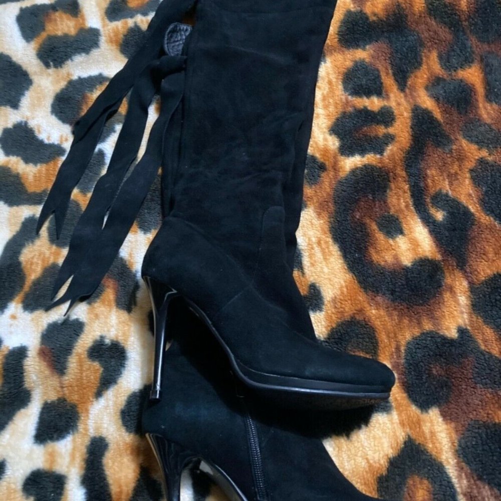 Vallenssia Black Suede Leather Over the Knee Boots